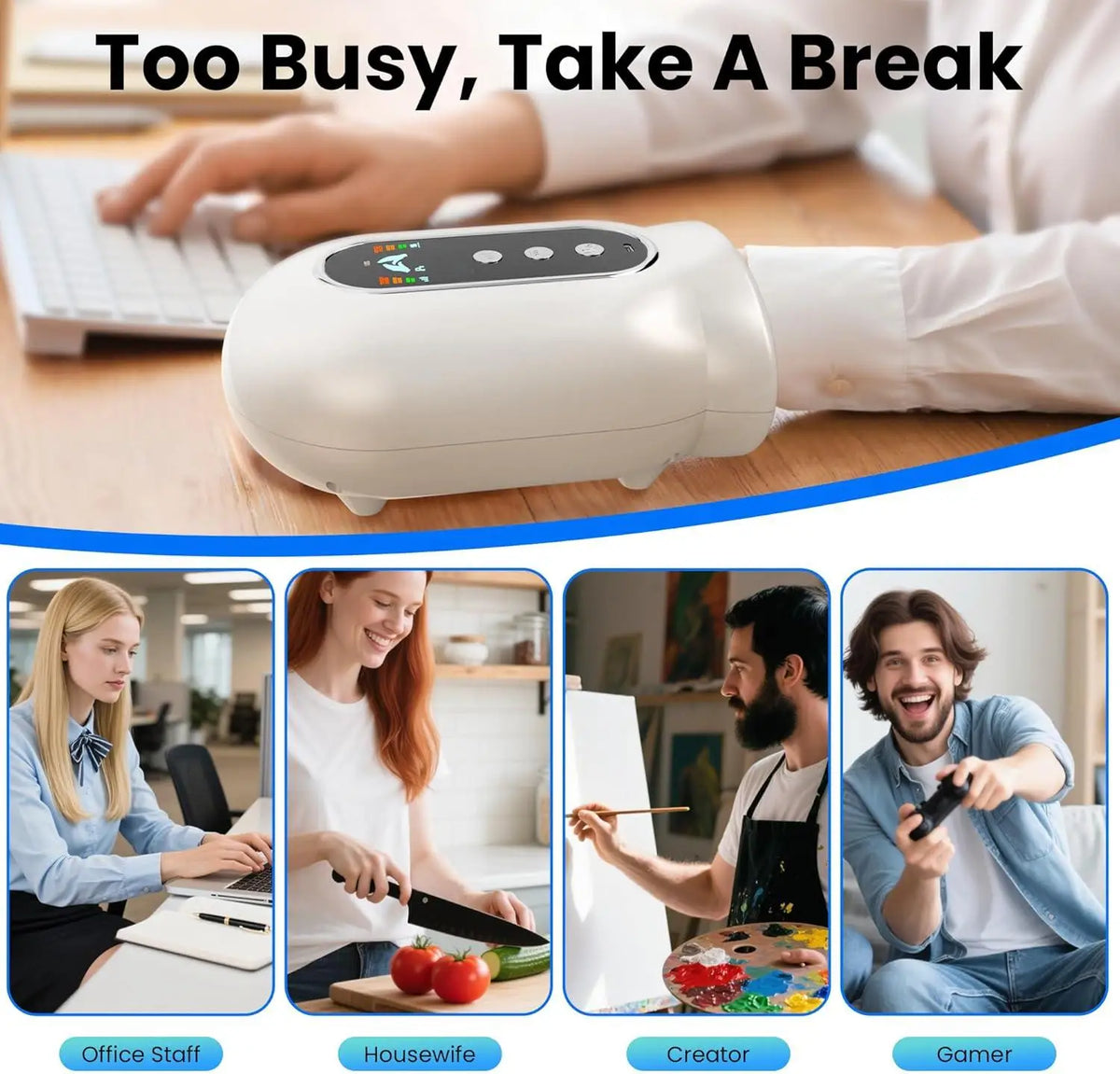 Electric Hand and Wrist Compression Massager with Heat and UV Cleaning