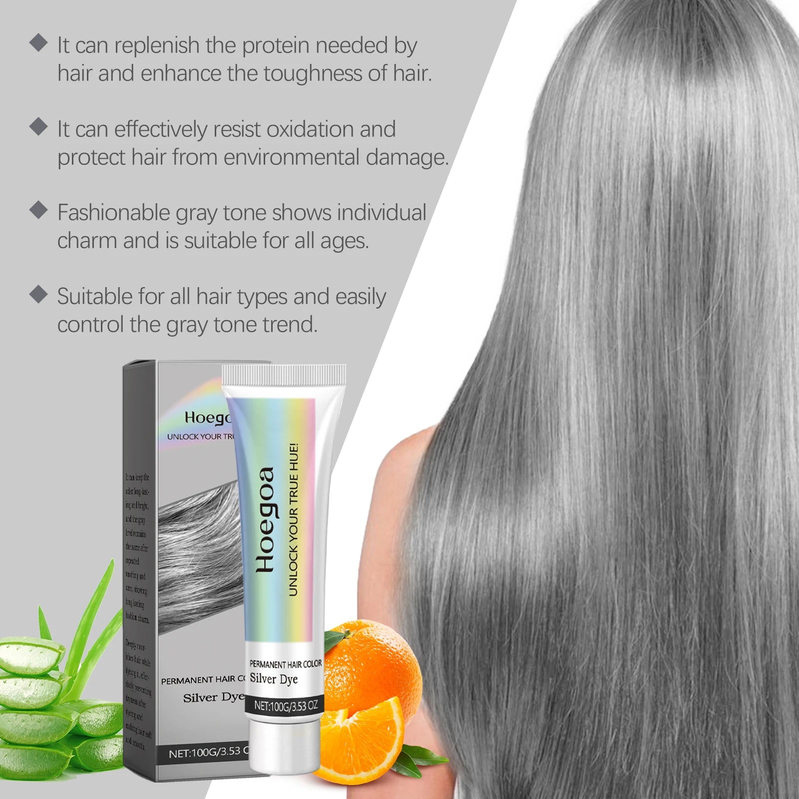 Permanent Silver Gray Hair Dye Cream for Natural White Hair Coverage - 15