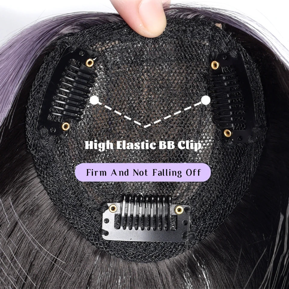 Clip-In Synthetic Hair Topper with Highlighted Middle Part Bangs - 5