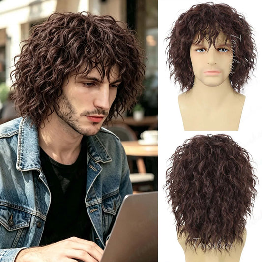 Curly Rocker Mullet Wig for 70s and 80s Costume Parties