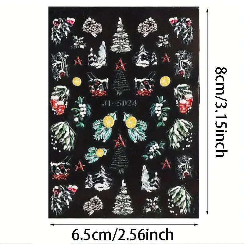 5D Embossed Christmas Nail Art Stickers for Winter Holiday Manicures