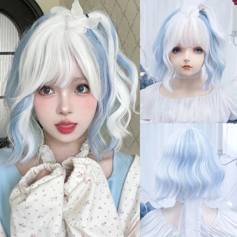Short Curly Bob Wig with Bangs for Cosplay and Daily Wear