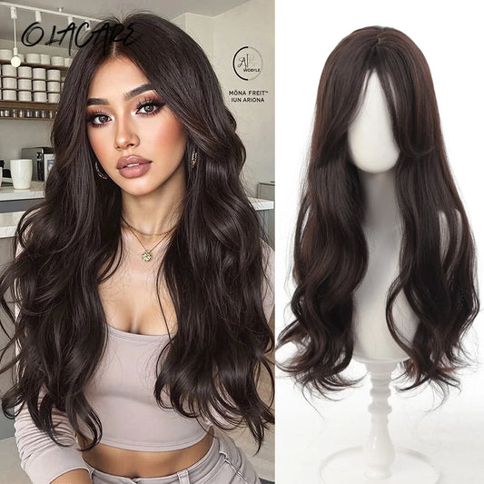 Long Wavy Synthetic Wig with Bangs for Daily Wear and Cosplay