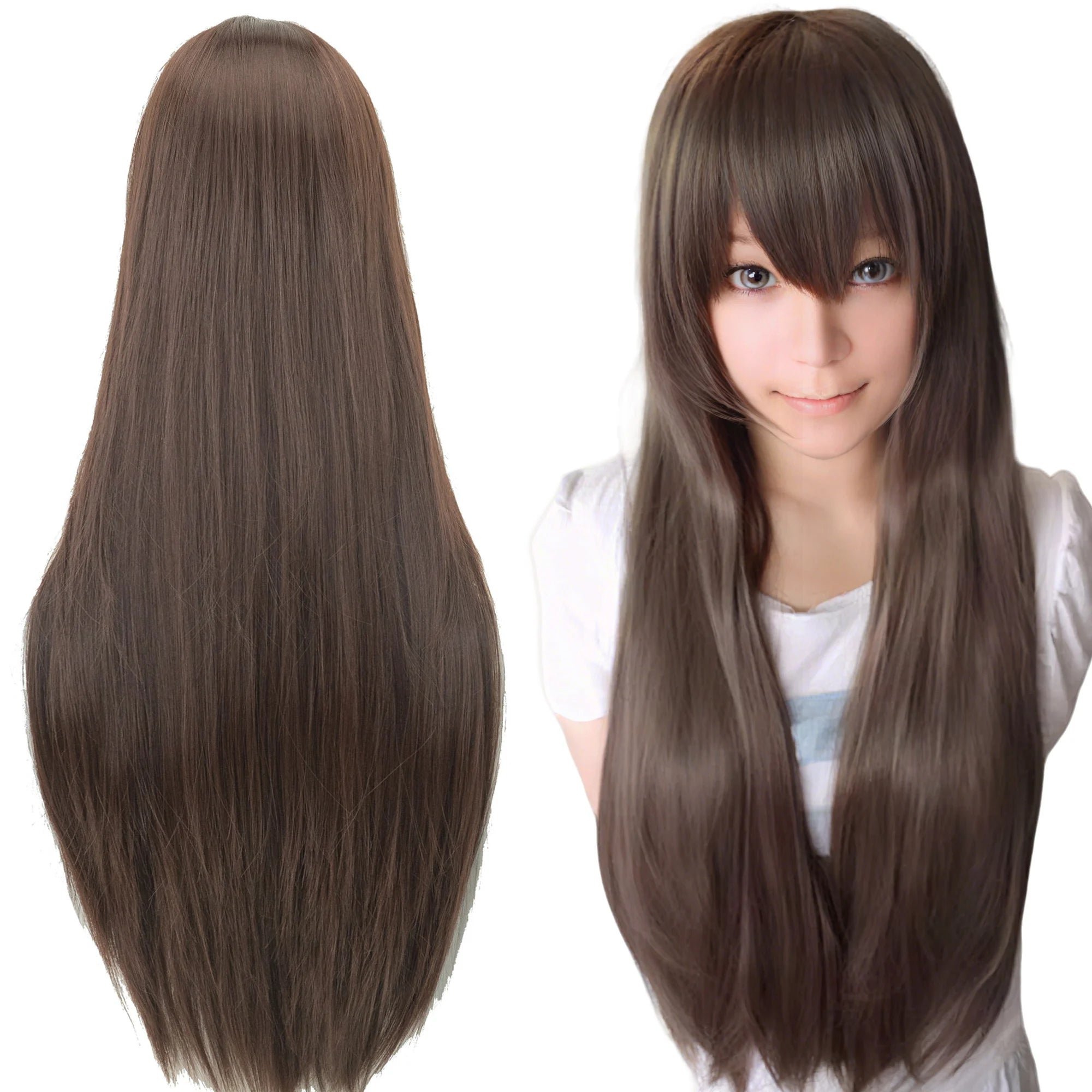 Long Straight Brown Synthetic Cosplay Wig for Anime Costume Parties - 8