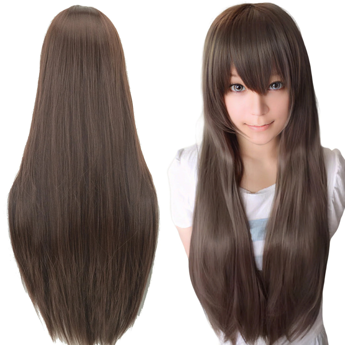 Long Straight Brown Synthetic Cosplay Wig for Anime Costume Parties