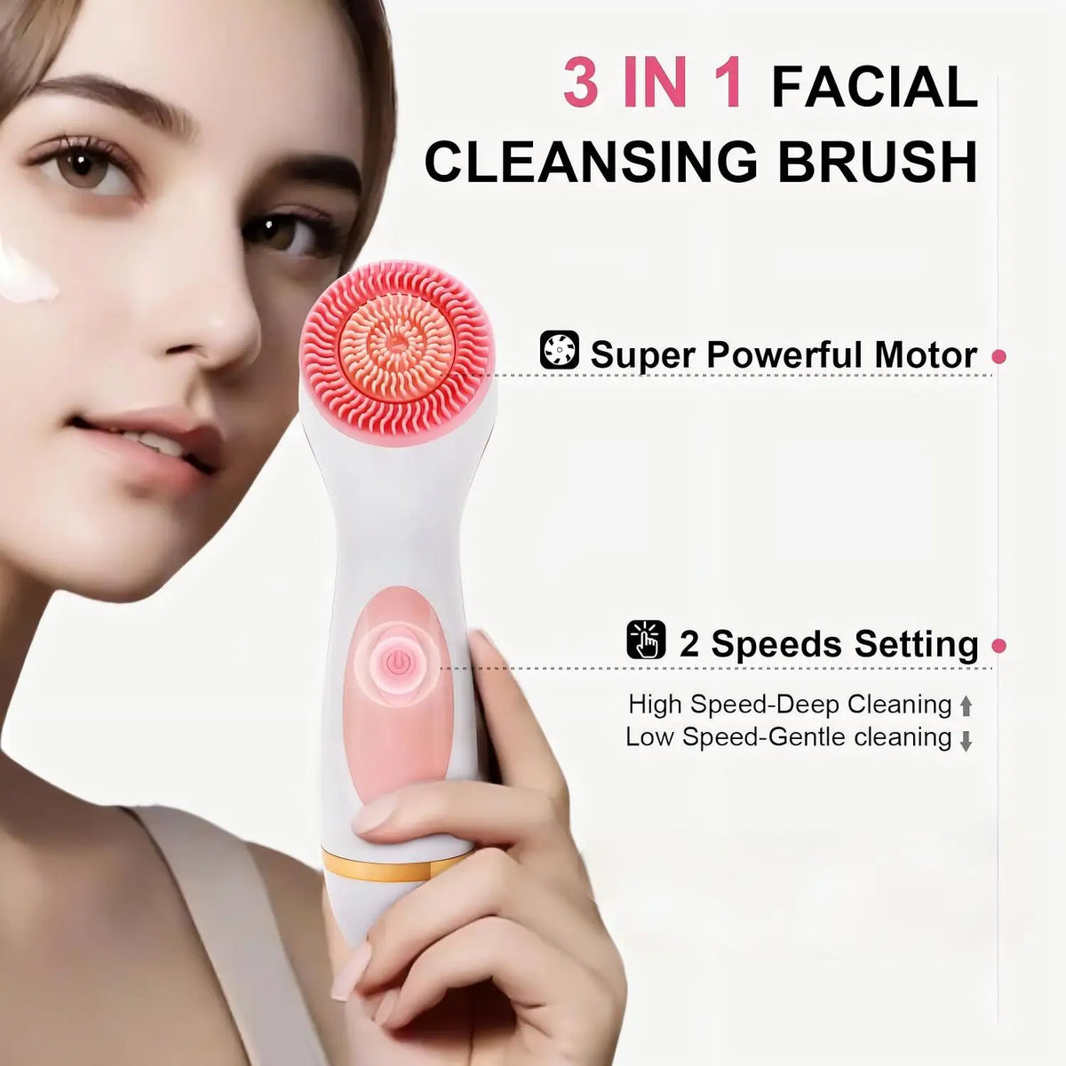 3-in-1 Waterproof Electric Facial Cleansing Brush for Deep Skin Exfoliation