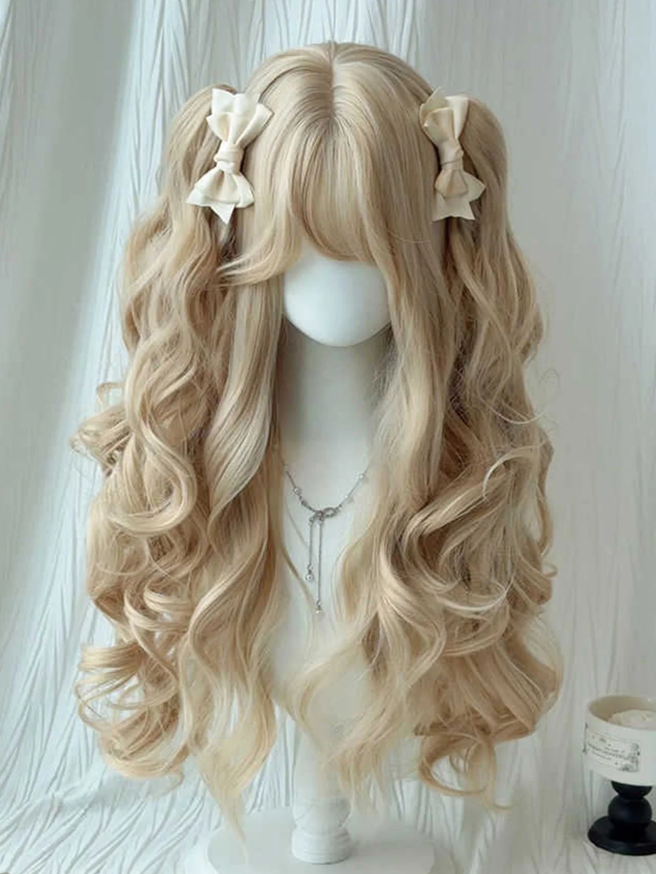 Long Wavy Blonde Cosplay Wig with Bangs - 8