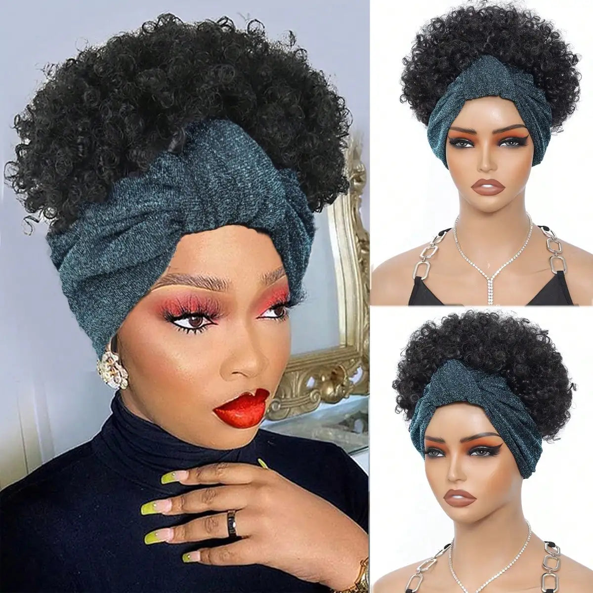 Short Afro Kinky Curly Headband Wig for Women - 4