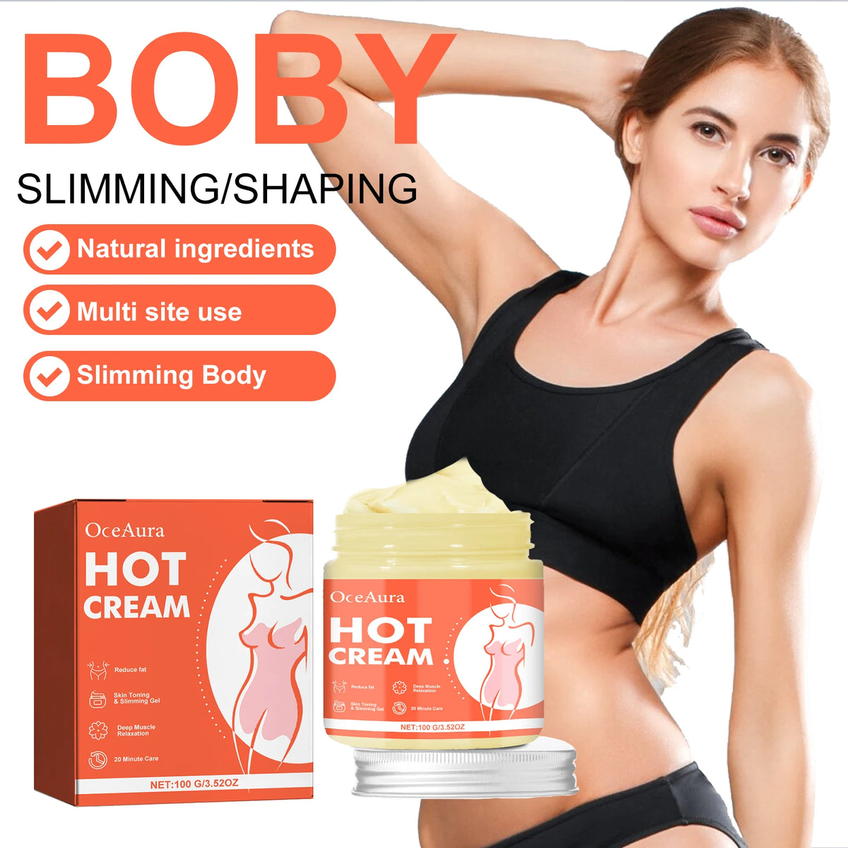 Anti-Cellulite Hot Massage Cream for Body Slimming and Skin Tightening