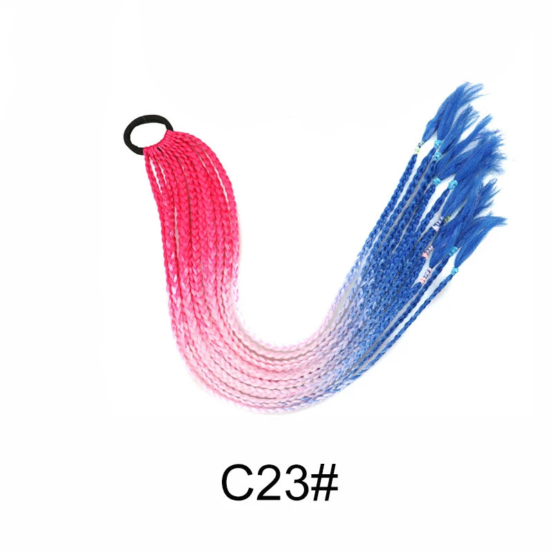24-Inch Rainbow Braided Ponytail Extension for Vibrant Styles - 22