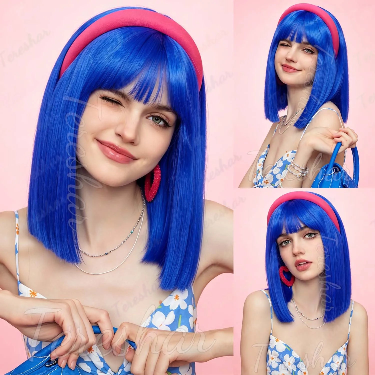 Short Straight Bob Wig with Bangs for Daily Wear and Costume Parties - 1