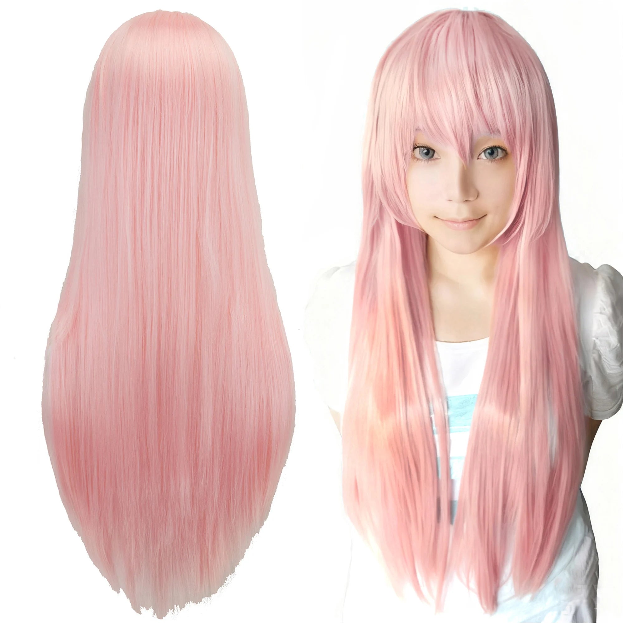 Long Straight Pink Cosplay Wig with Bangs for Costumes and Anime - 4