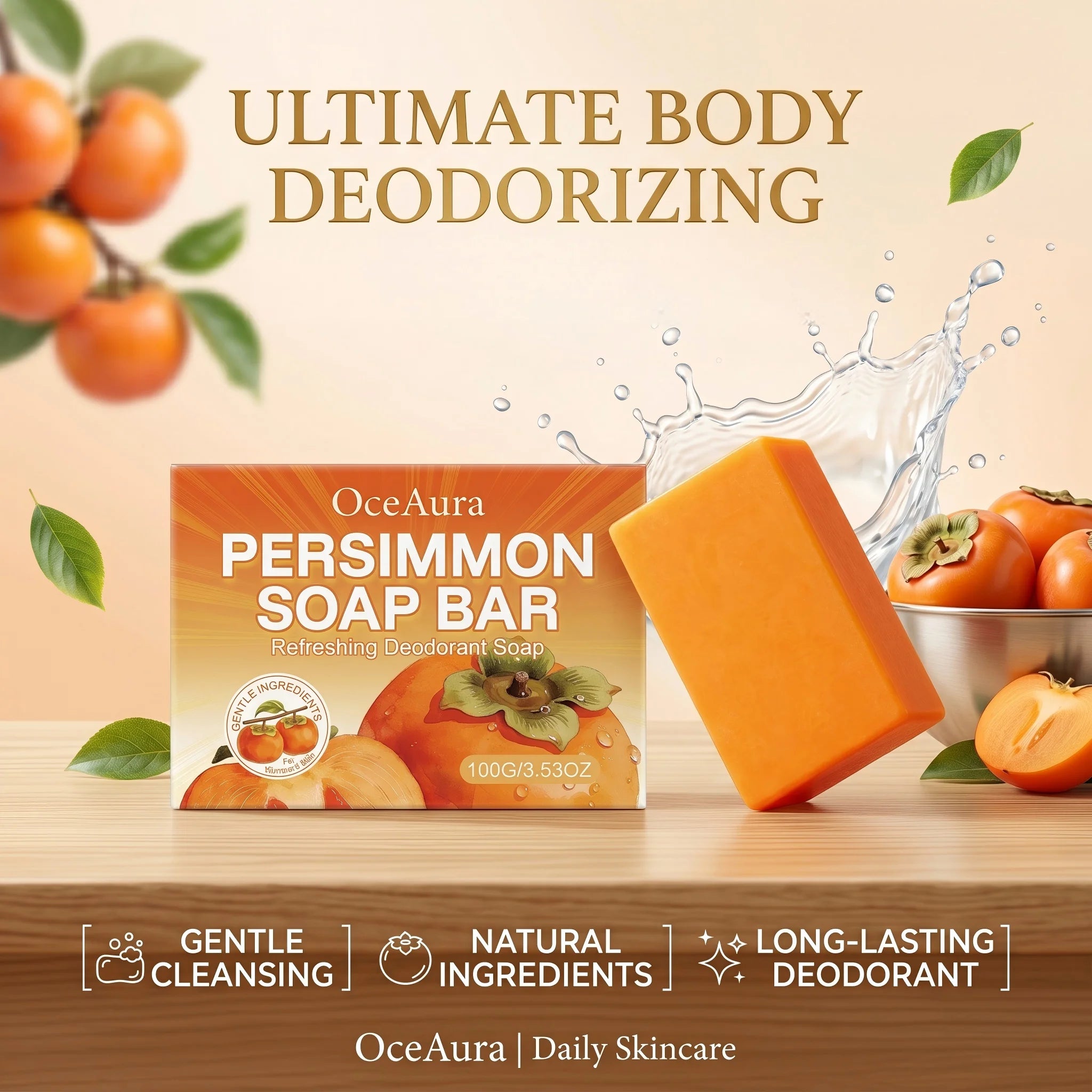 Natural Persimmon Deodorizing Soap Bar for Refreshing Body Odor Control - 1