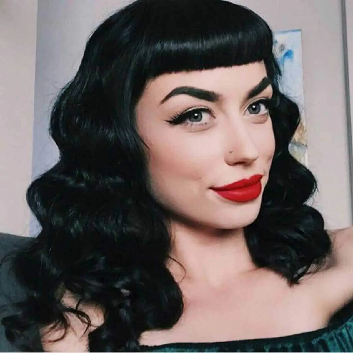 Short Curly Vintage Rockabilly Wig with Bangs - 1