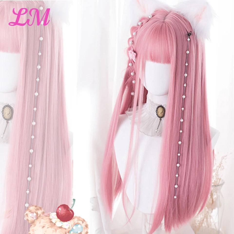 24-Inch Long Pink Cosplay Wig for Costumes