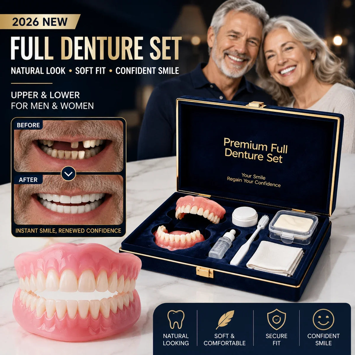 Instant Smile Full Mouth Denture Set for Men and Women
