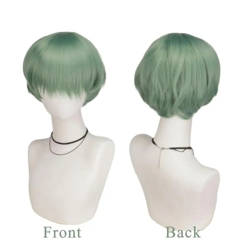 Short Green Anime Cosplay Wig for Halloween Costume - 1