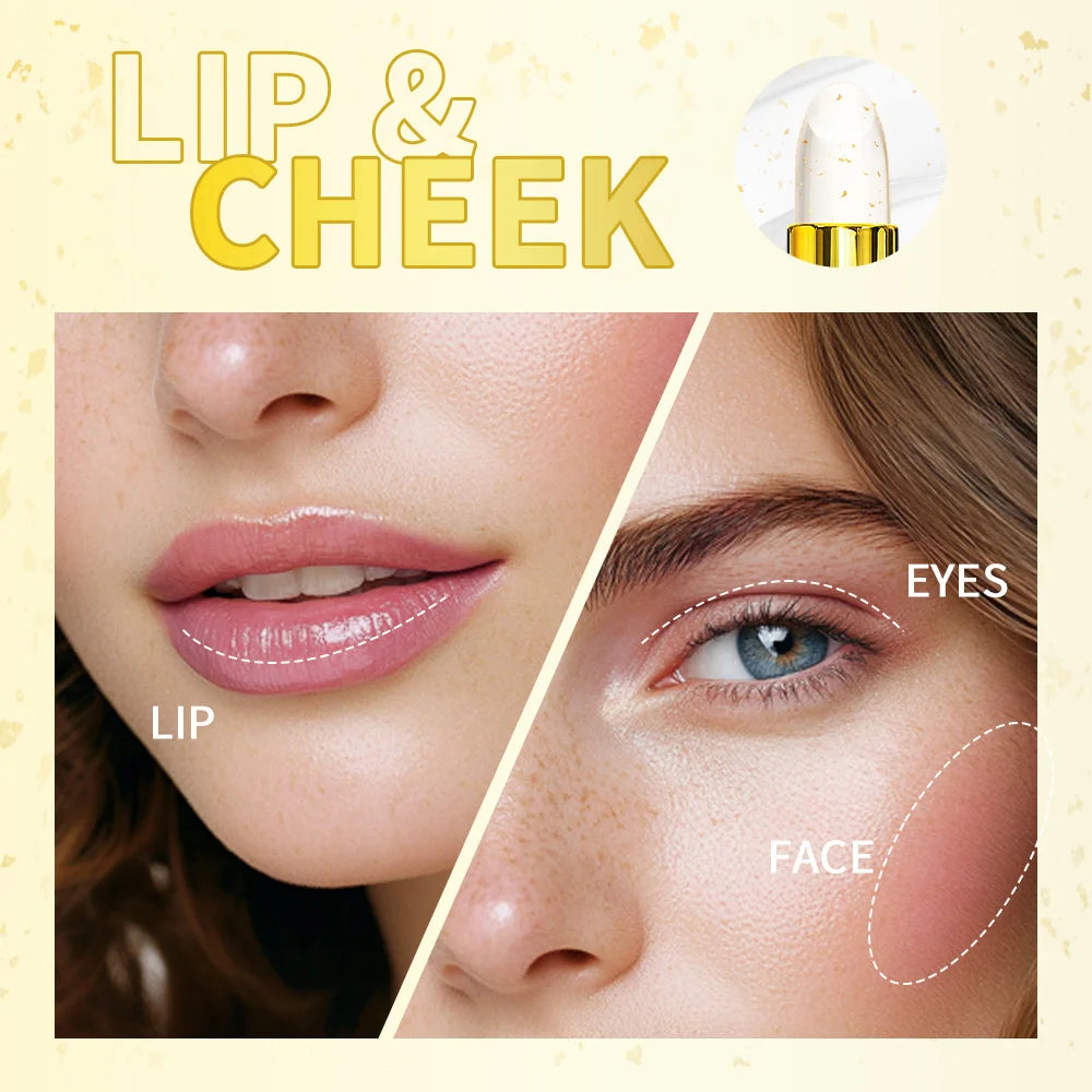 Color Changing Gold Flake Lip Balm for Hydration and Natural Pink Tint