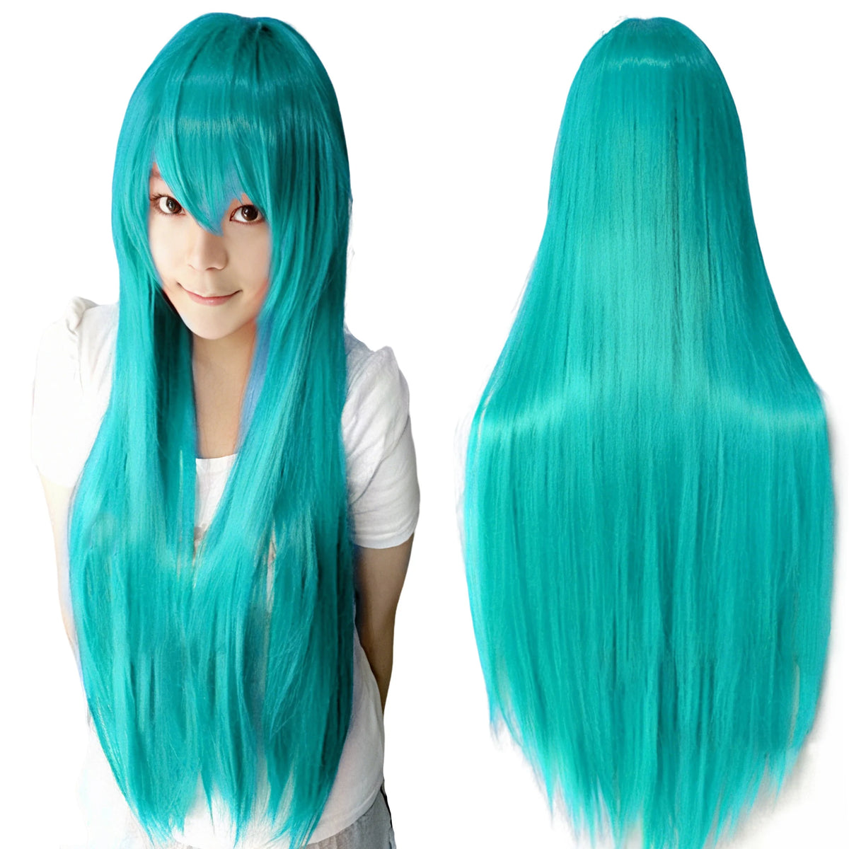 Long Straight Blue Synthetic Wig for Cosplay and Halloween Costumes