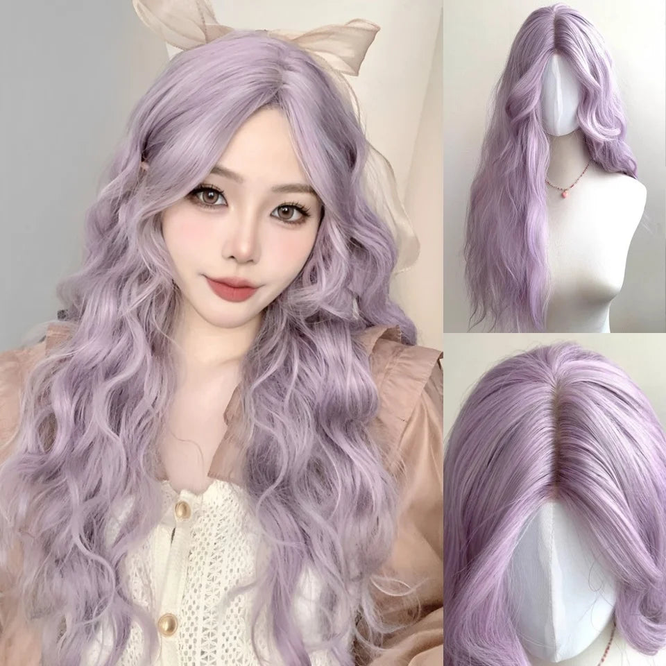 Long Wavy Blonde Cosplay Wig with Bangs