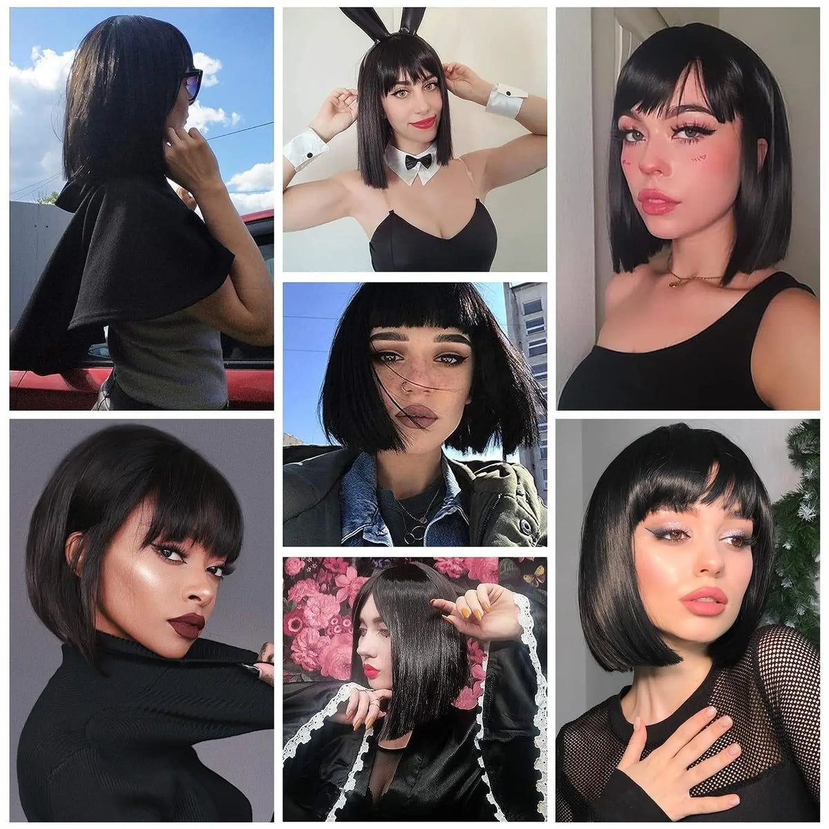 Short Straight Bob Wig with Bangs for Women Daily and Cosplay Wear