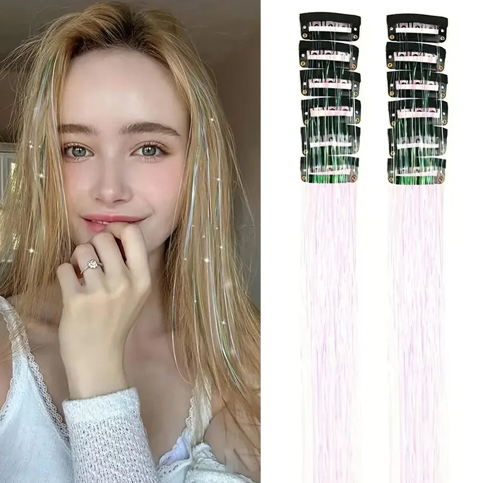 20-Inch Shiny Glitter Clip-In Hair Extensions for Parties - 14