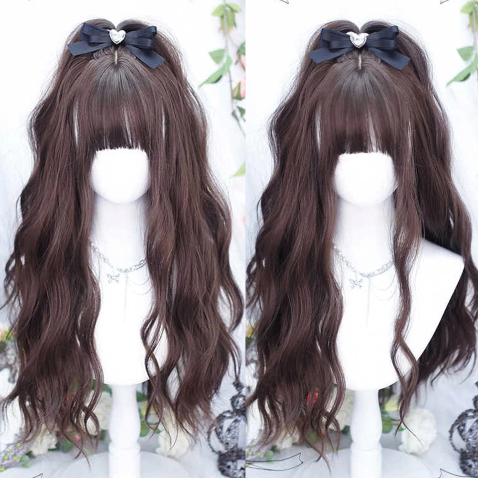 Long Wavy Ash Blonde Synthetic Wig with Bangs