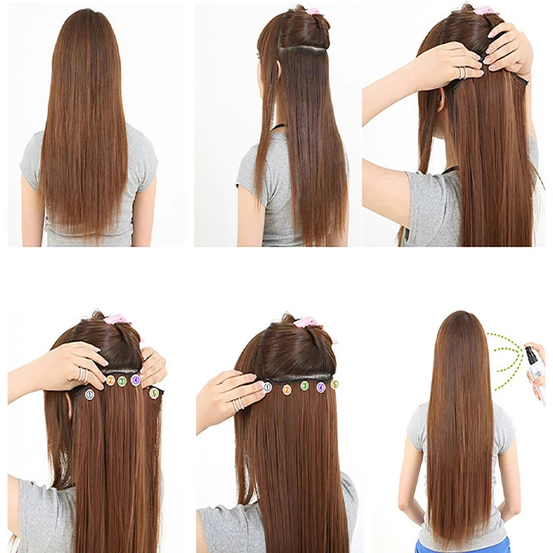 Long Straight One Piece Clip In Hair Extensions for Women - 4