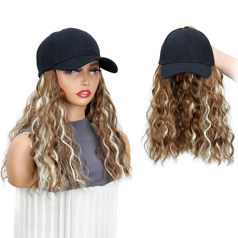 Adjustable Baseball Hat with Curly Hair Extensions - 14