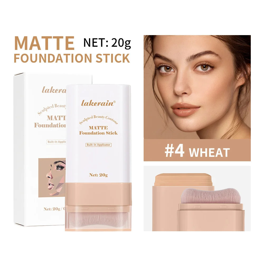 Matte Foundation Stick with Built-in Blending Brush for Flawless Coverage - 25