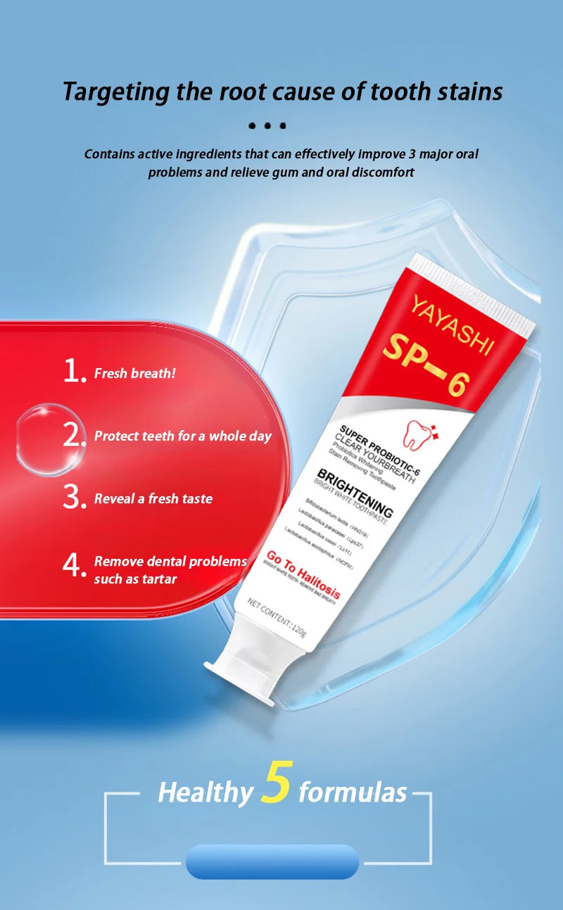 Probiotic Teeth Whitening Toothpaste for Stain Removal and Fresh Breath