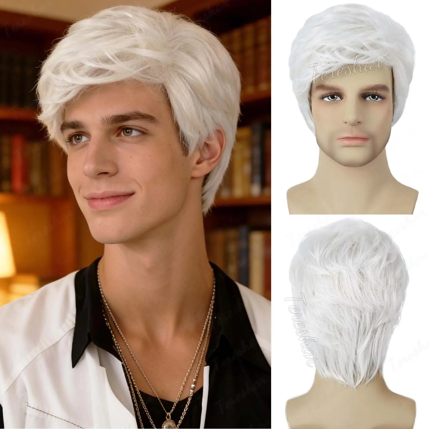 Short Grey Layered Wig for Men Costume Cosplay and Halloween Parties - 11