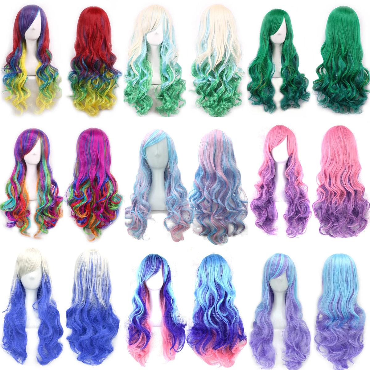 Long Ombre Rainbow Cosplay Wig with Bangs