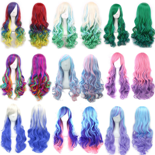 Long Ombre Rainbow Cosplay Wig with Bangs