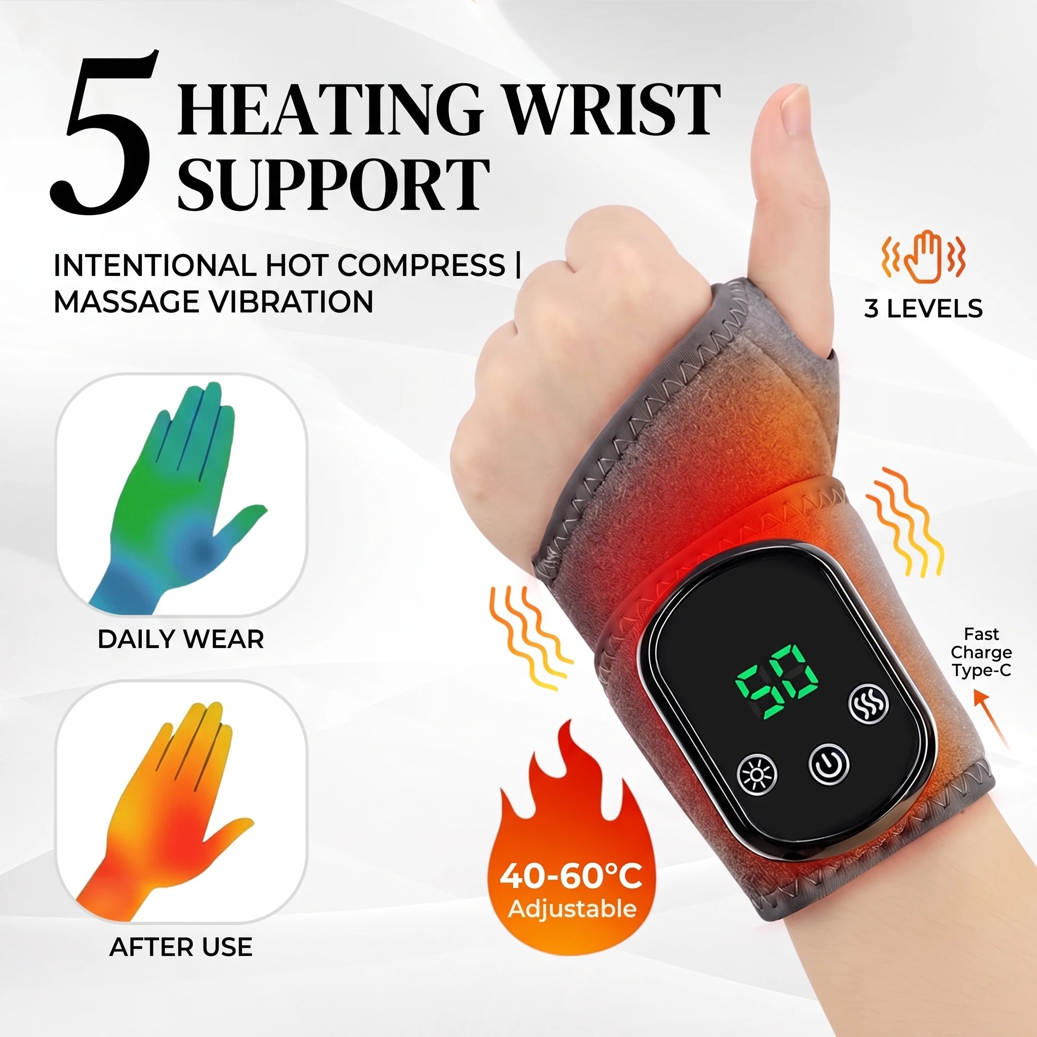 Heated Wrist Massager Wrap with Adjustable Vibration for Joint Pain Relief - 1