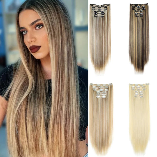 24 Inch Long Straight Synthetic Clip-In Hair Extensions