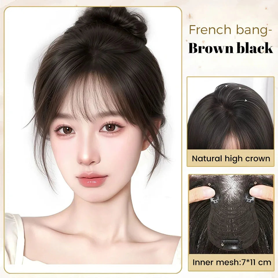Clip-In Synthetic Hair Topper with Natural Fringe Bangs for Women