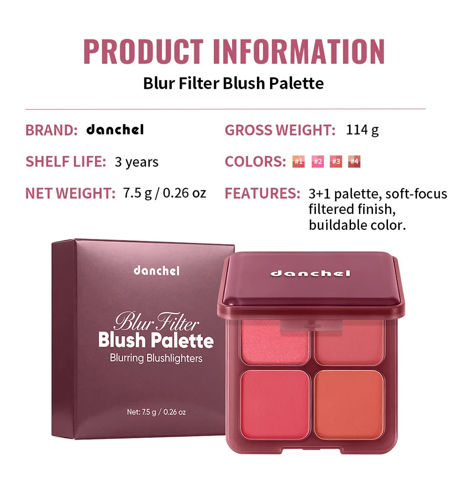 4-Color Matte Blush Palette with Professional Makeup Brush - 16
