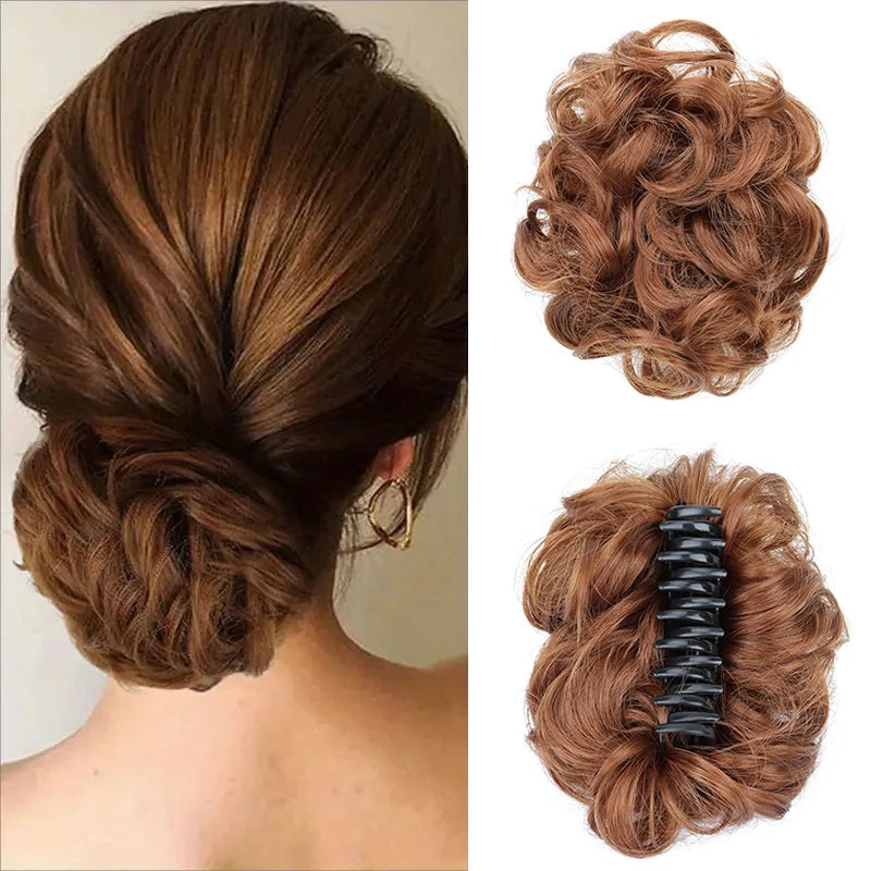 Messy Curly Hair Bun Claw Clip Extension for Instant Voluminous Updo