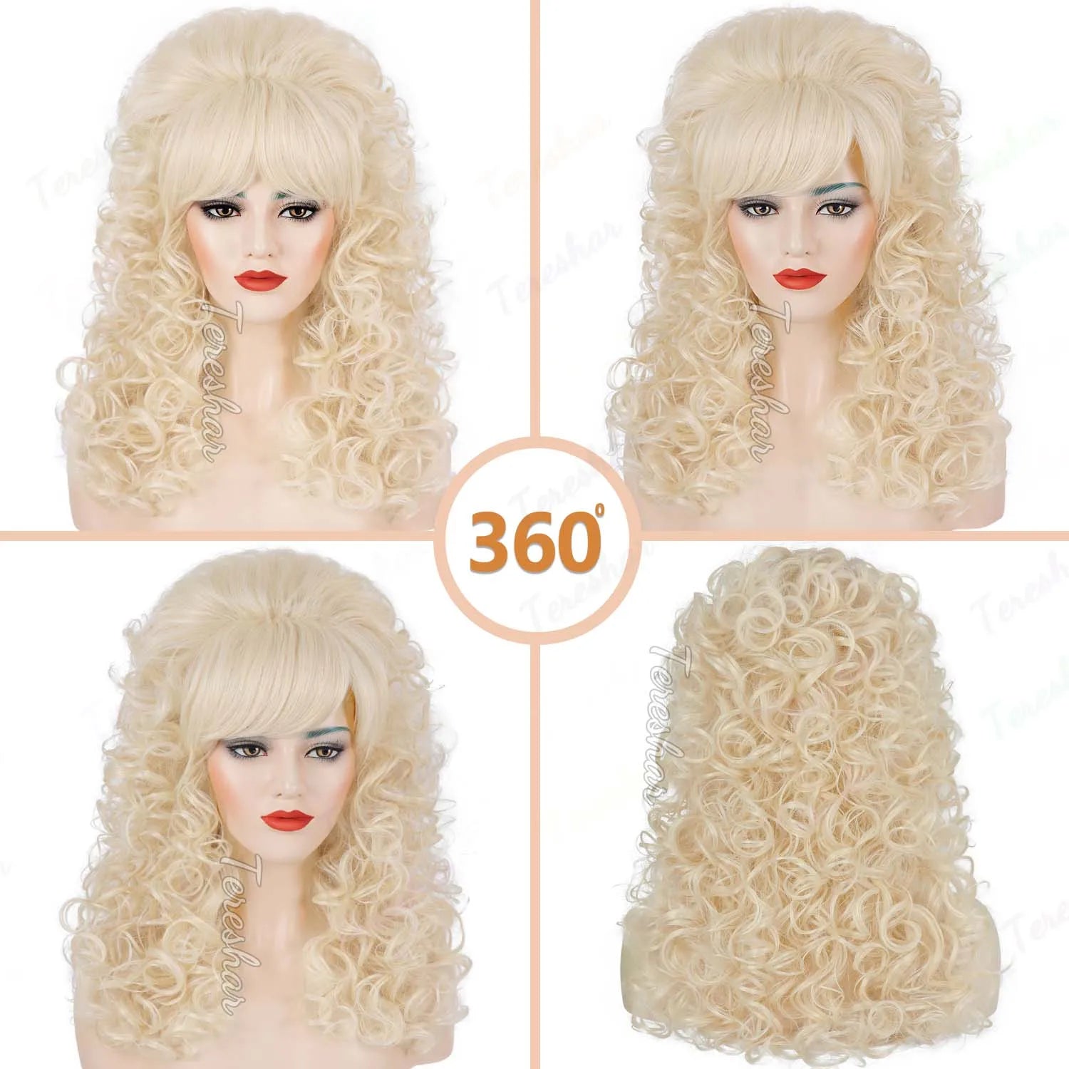 Retro 60s and 70s Voluminous Curly Beehive Costume Wig for Women - 3
