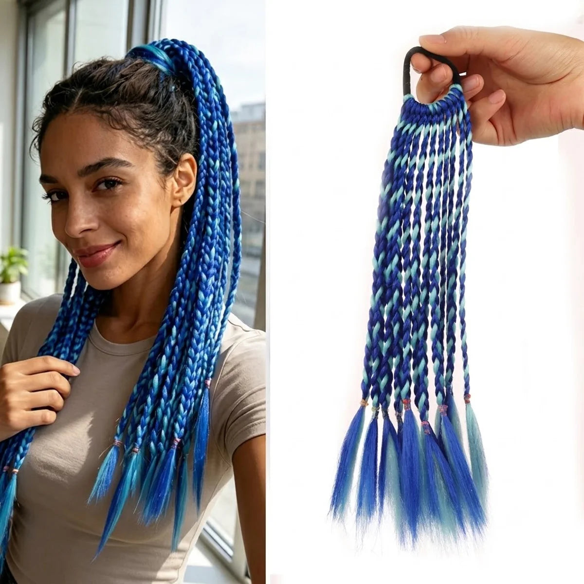 12-Inch Ombre Braided Ponytail Extension for Kids and Adults