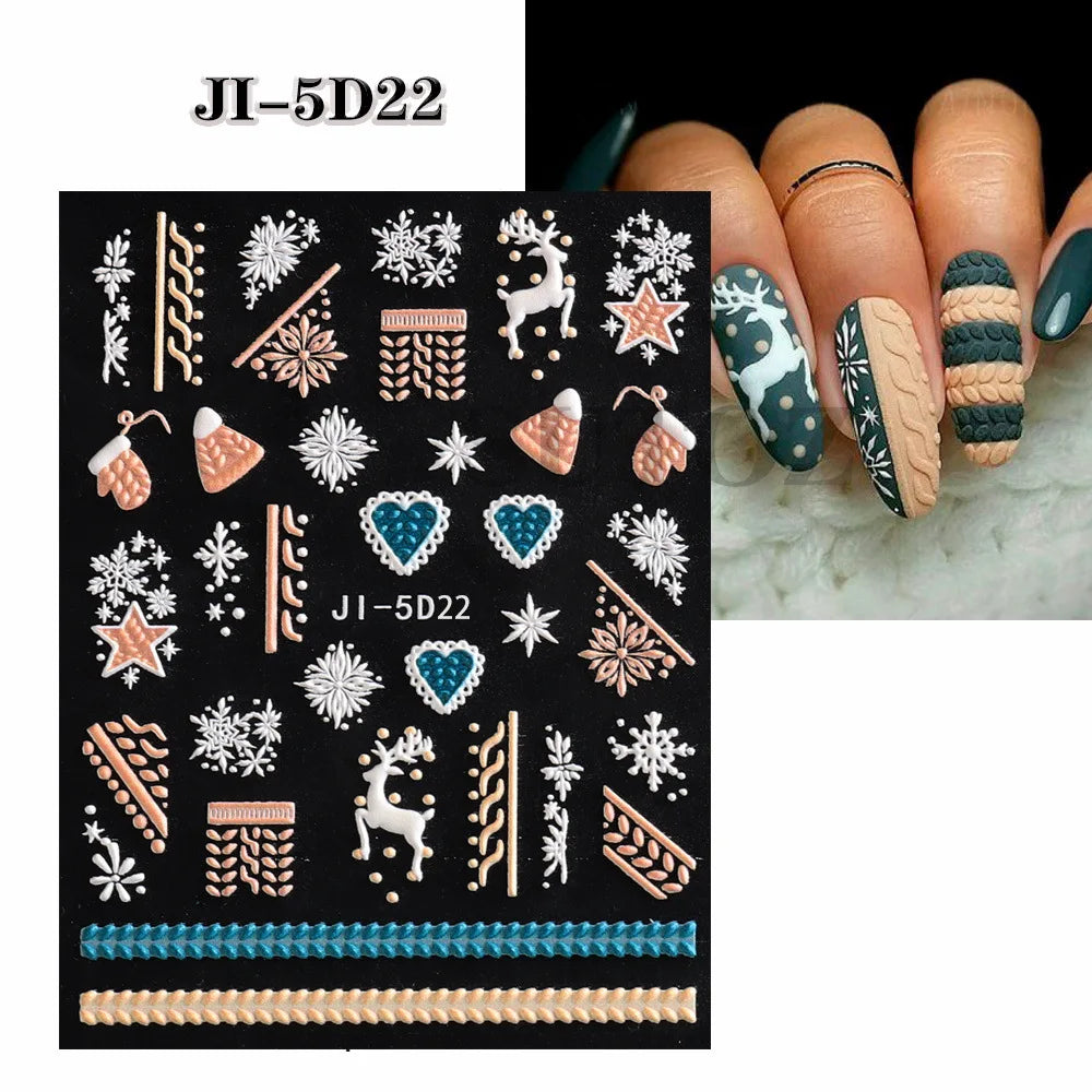 5D Embossed Christmas Nail Art Stickers for Winter Holiday Manicures - 11