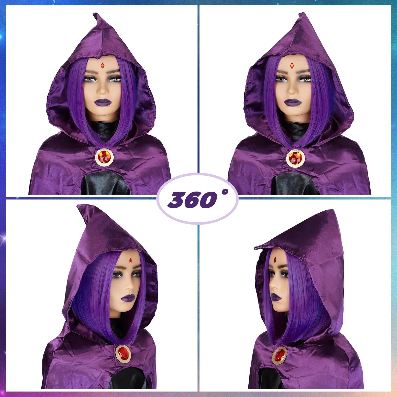 Short Straight Purple Bob Wig for Halloween Cosplay and Costume Parties - 3