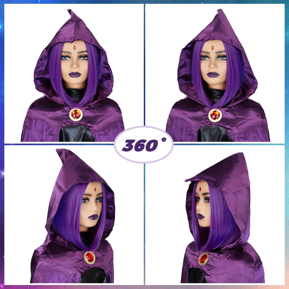 Short Straight Purple Bob Wig for Halloween Cosplay and Costume Parties