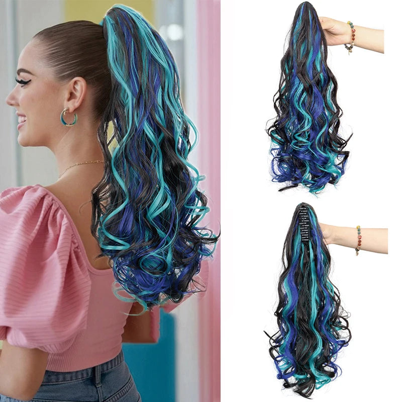 18 Inch Colorful Curly Claw Clip Ponytail Hair Extension