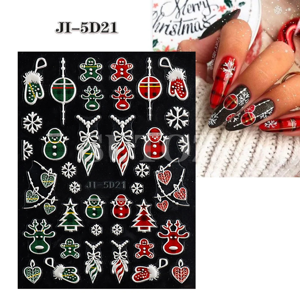 5D Embossed Christmas Nail Art Stickers for Winter Holiday Manicures - 9
