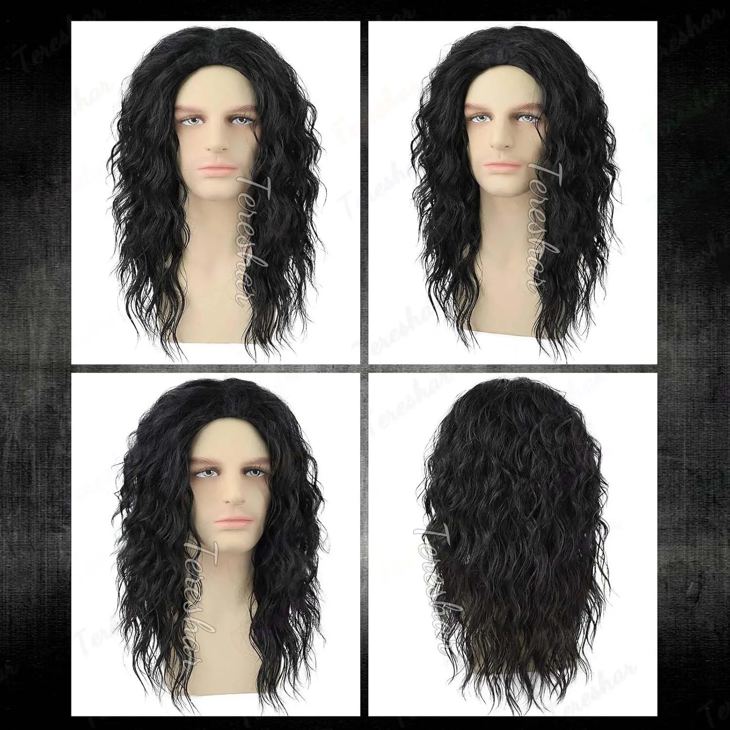 Long Black Curly Cosplay Wig for Men and Women Retro Costume Parties - 8