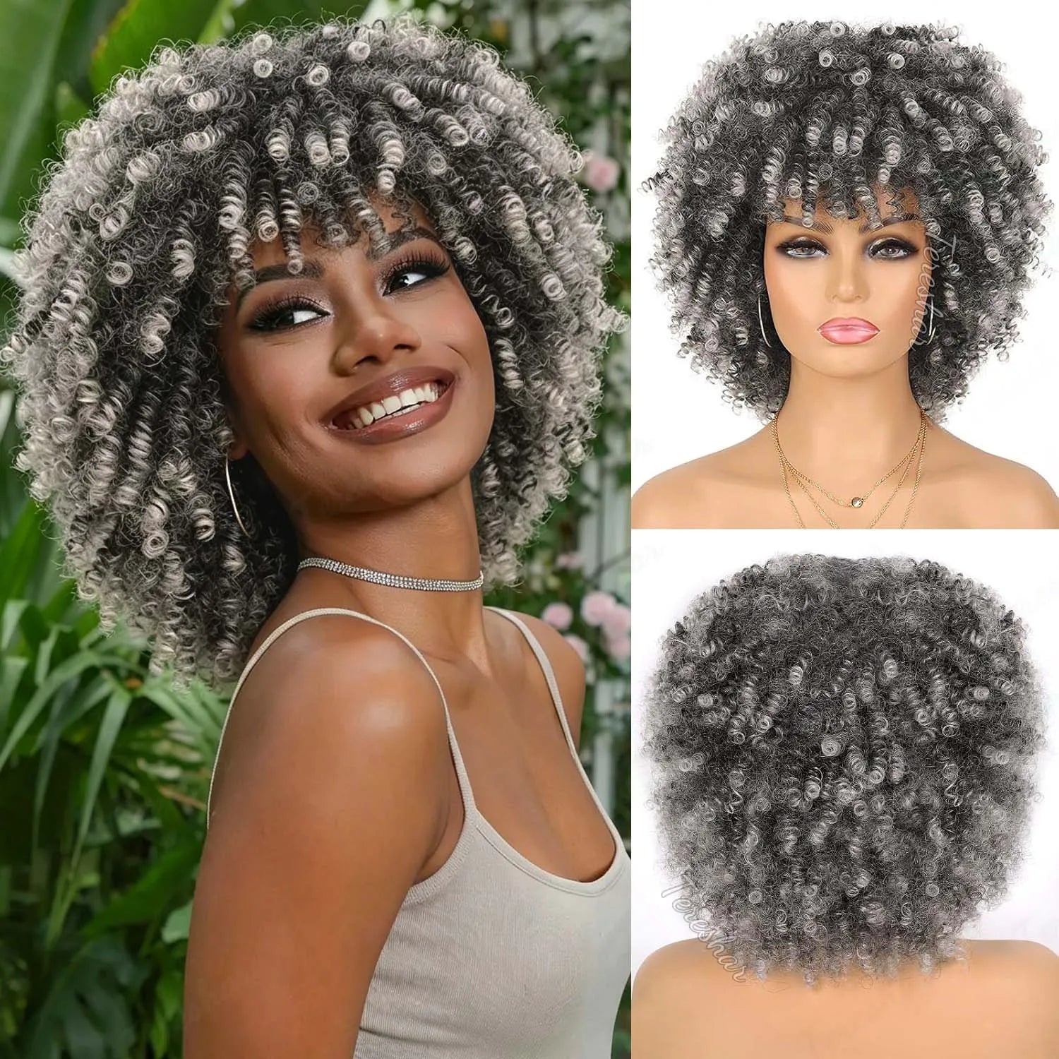 Short Curly Afro Wig with Bangs for Daily and Party Wear - 15