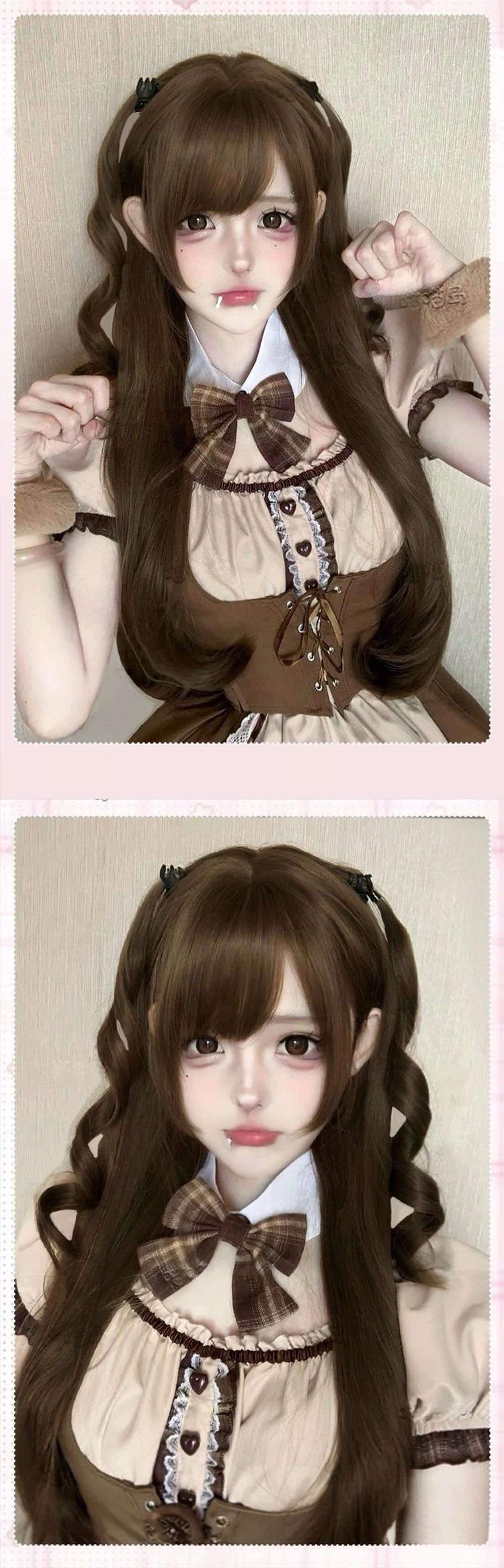 Long Curly Anime Cosplay Wig with Ponytails