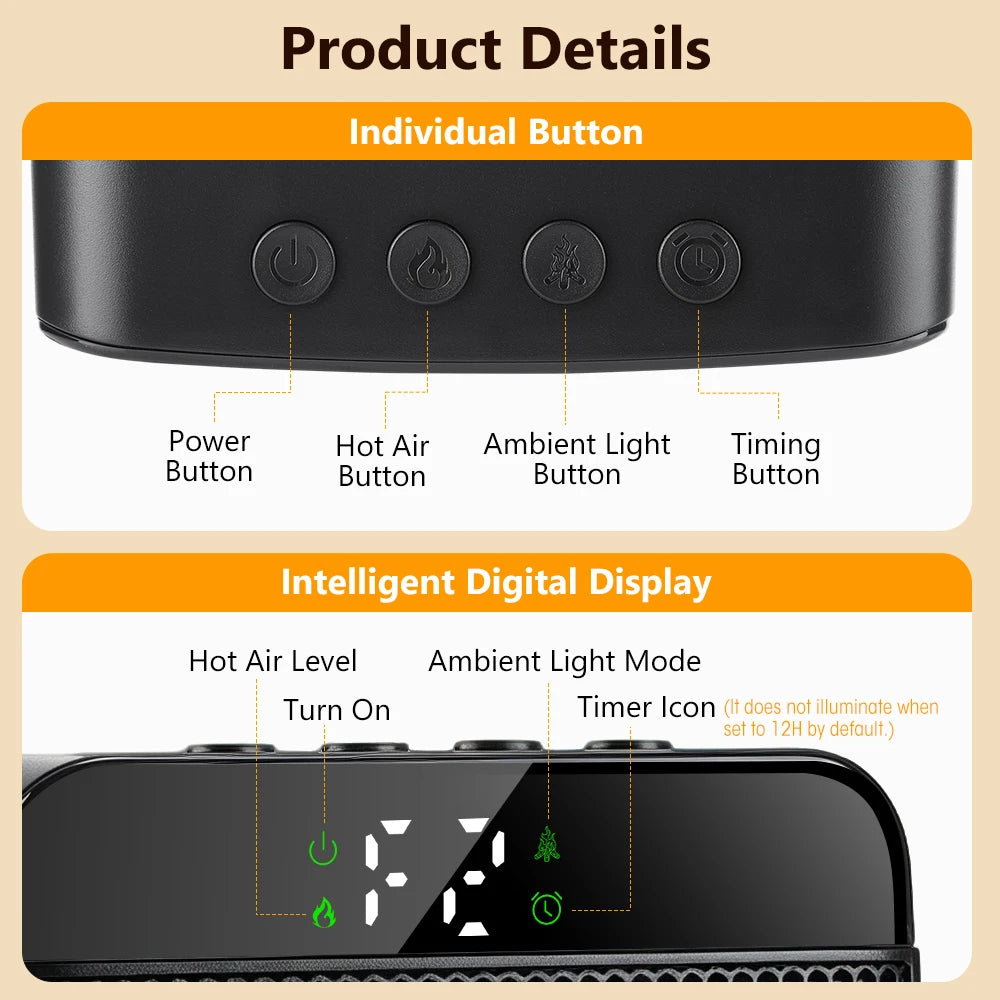 Portable Electric Ceramic Space Heater with Digital Display and Timer